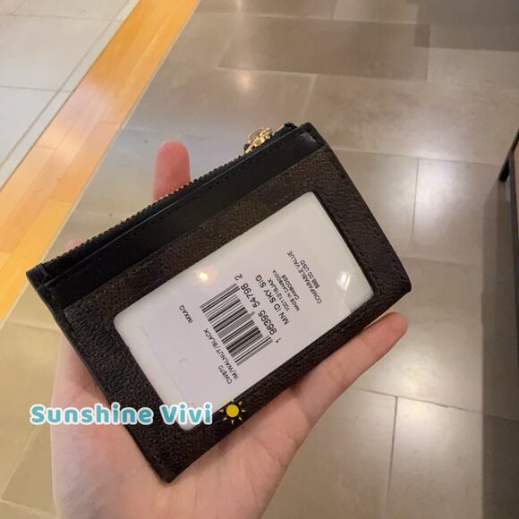 NWT Coach Mini Skinny ID Case CW870 Walnut Brown Black Signature Canvas - Picture 2 of 4